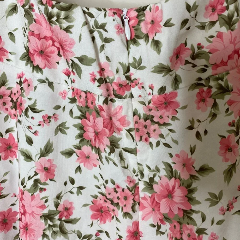 Floral Midi Skirt XL Cottagecore Coquette Tie Waist Boho Vintage Style - Picture 3 of 10